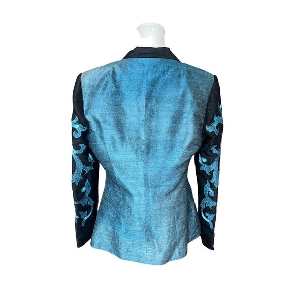 Vtg Silk Womens Blazer 12 Flame Sleeves Avante Garde Statement Bold Embroidered - Picture 4 of 9
